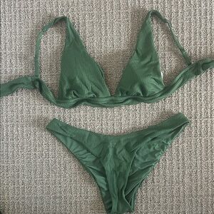 Aerie Green Triangle Bikini Top & Cheekier Bottoms (Set) (Size L)